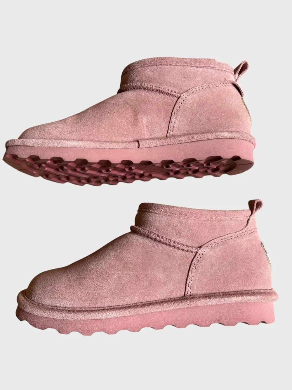 NWB Bearpaw Super Shorty Suede Ankle Boots Women's Size 7 Peony Pink Comfy NEW